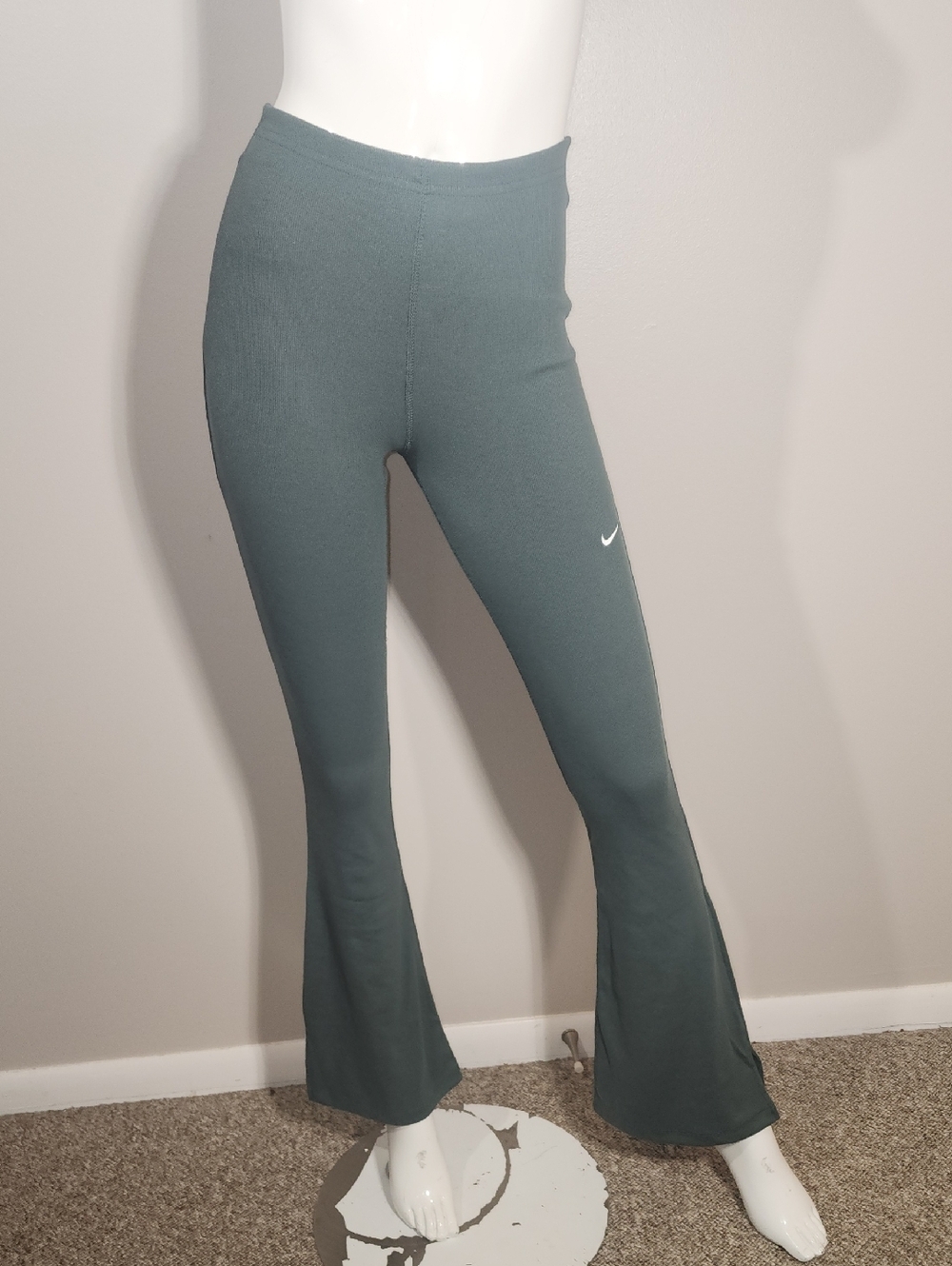 Nike Forest Green Flare Leggings with Small White Swoosh
